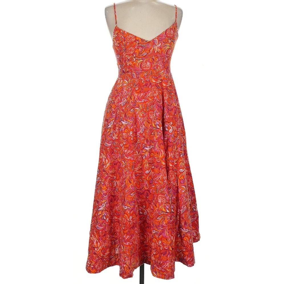NWOT Jason Wu orange red paisley pattern midi dress with pockets
